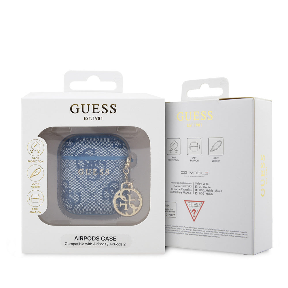 Airpods Kılıf Guess Orjinal Lisanslı 4G Desenli Metal Script Logolu 4G Charm PU Deri Kılıf