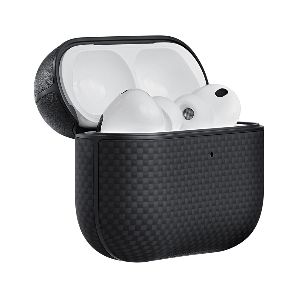 Airpods Pro 3 Kılıf 1500D Aramid Fiber Pitaka Ultra-Slim Classic Serisi Black-Grey Twill Kılıf
