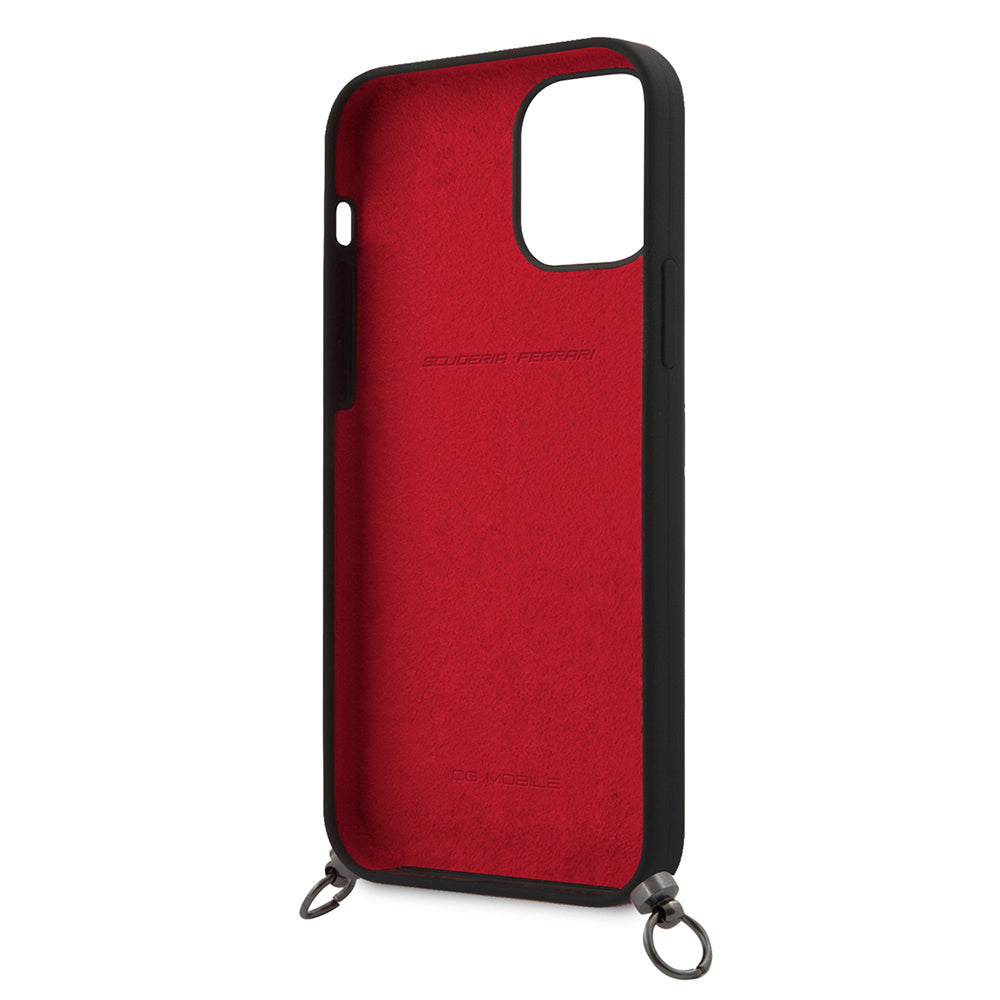 iPhone 12 Pro Kılıf Ferrari Orjinal Lisanslı Askılı Metal Logolu Kılıf