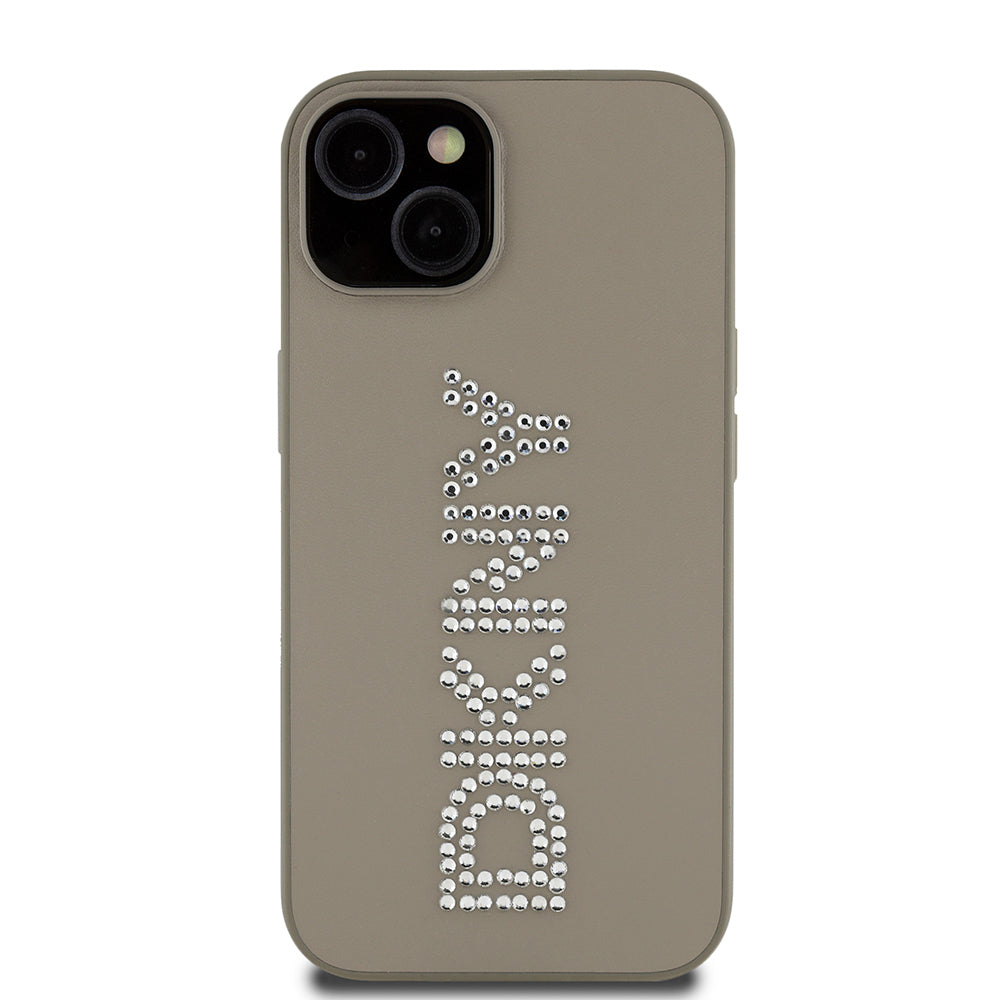 iPhone 14 Kılıf DKNY Orjinal Lisanslı Taşlı DKNY Yazılı Metalik Rhinestones PU Deri Kılıf