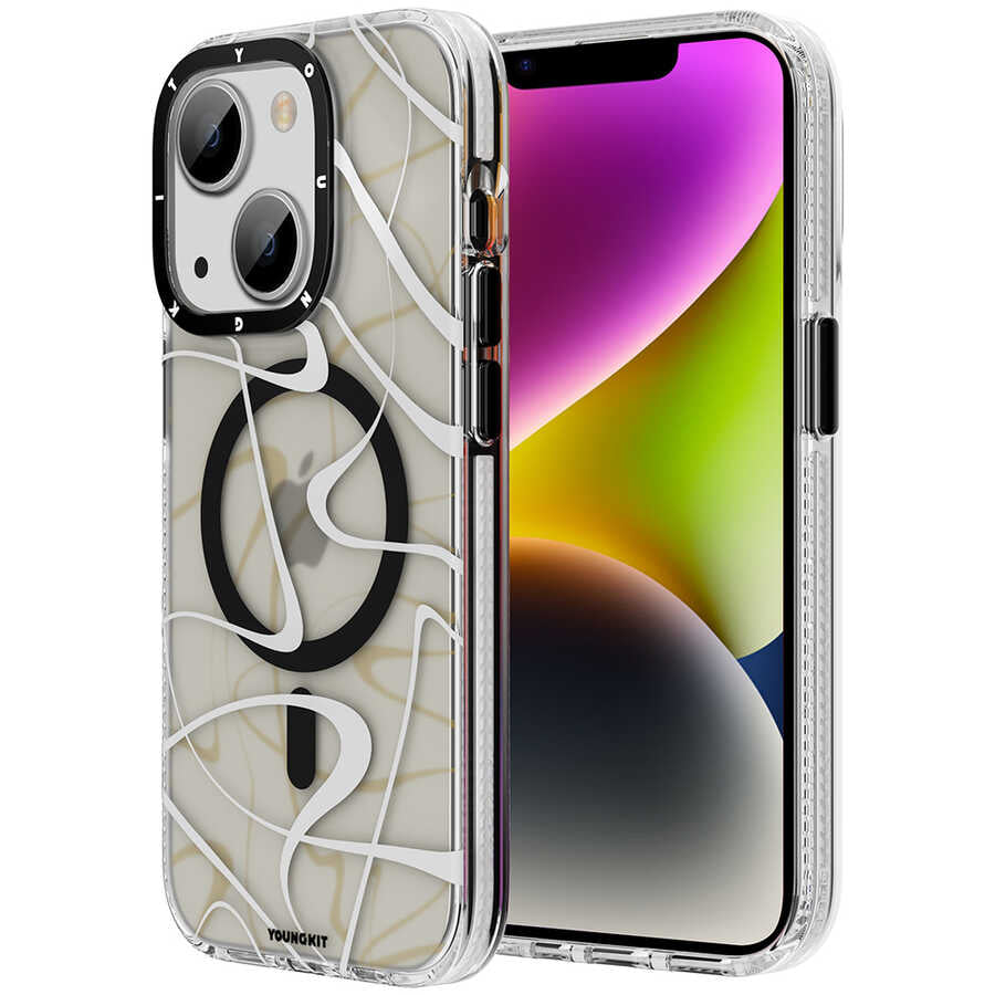 iPhone 14 Kılıf M-safe Şarj Özellikli Youngkit Water-Ink Serisi Kılıf