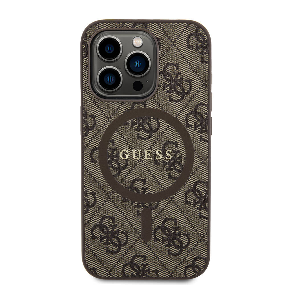 iPhone 14 Pro Kılıf Guess Orjinal Lisanslı M-safe Şarj Özellikli PU Halkalı 4G Desenli Yazı Logolu Kılıf
