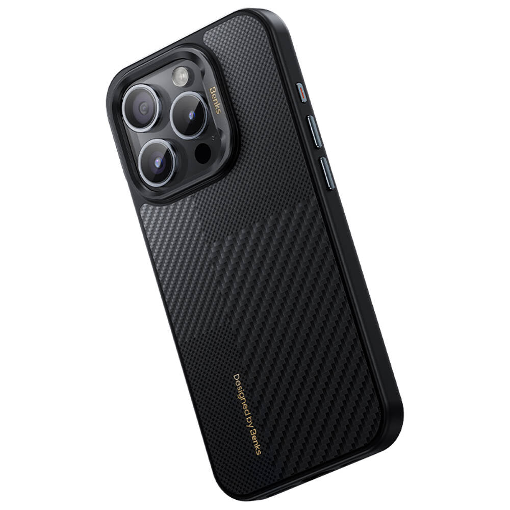 iPhone 14 Pro Kılıf M-safe Şarj Özellikli Karbon Fiber Benks Montage Hybrid ArmorPro Kevlar Kılıf