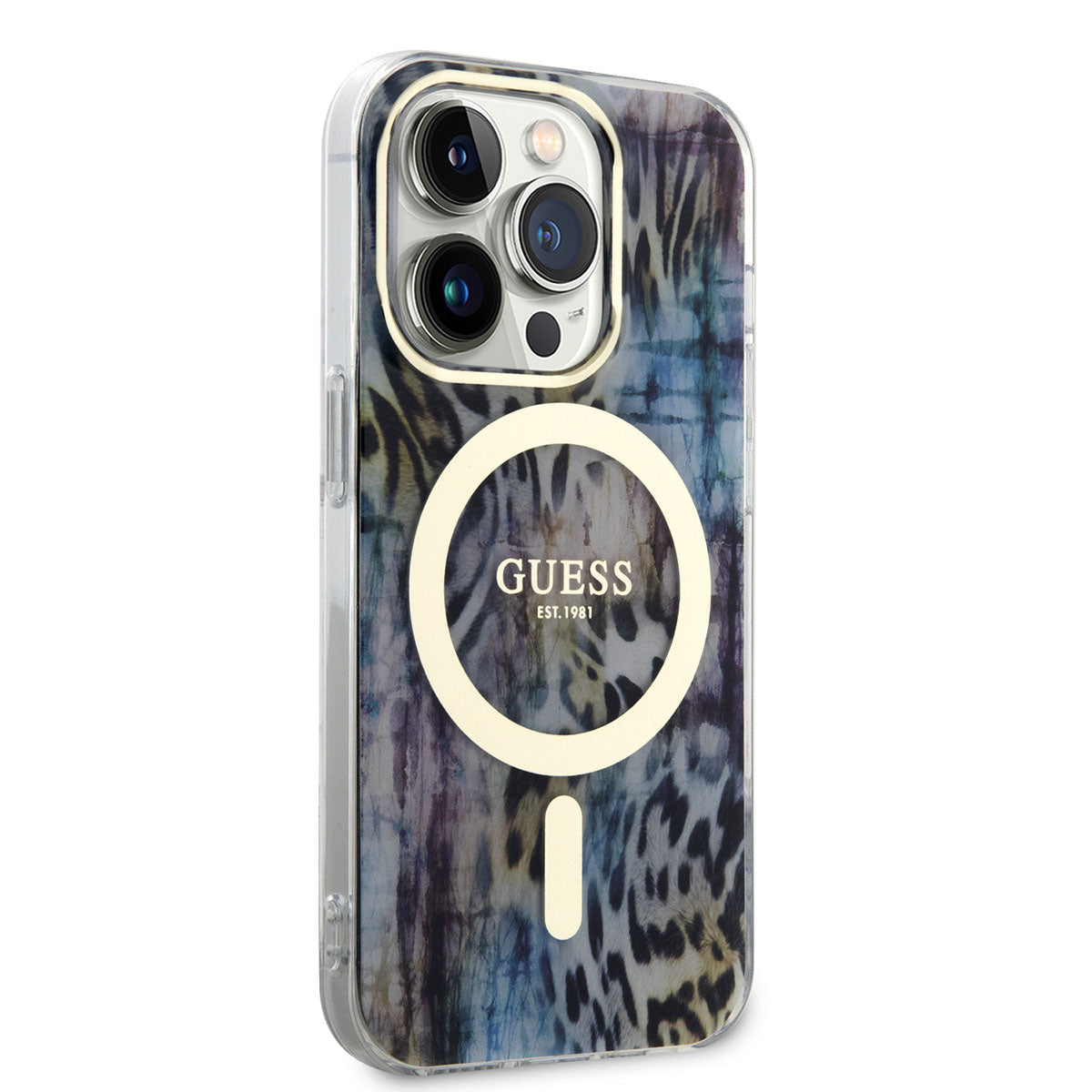 iPhone 14 Pro Max Kılıf GUESS M-safe Şarj Özellikli Leopar Desenli Kılıf