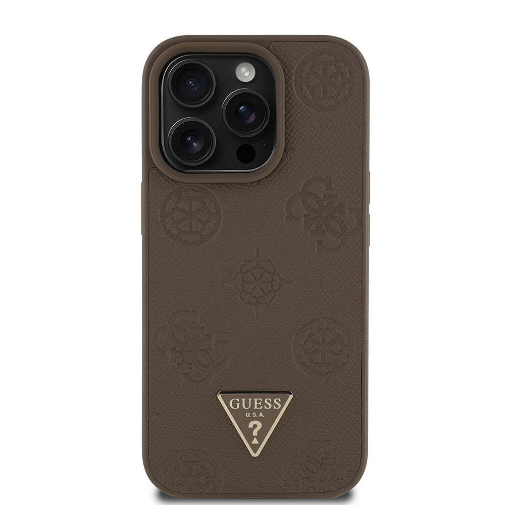 iPhone 14 Pro Max Kılıf Guess Orjinal Lisanslı M-safe Şarj Özellikli Sıcak Baskılı Üçgen Logolu PU Deri Peony Kılıf