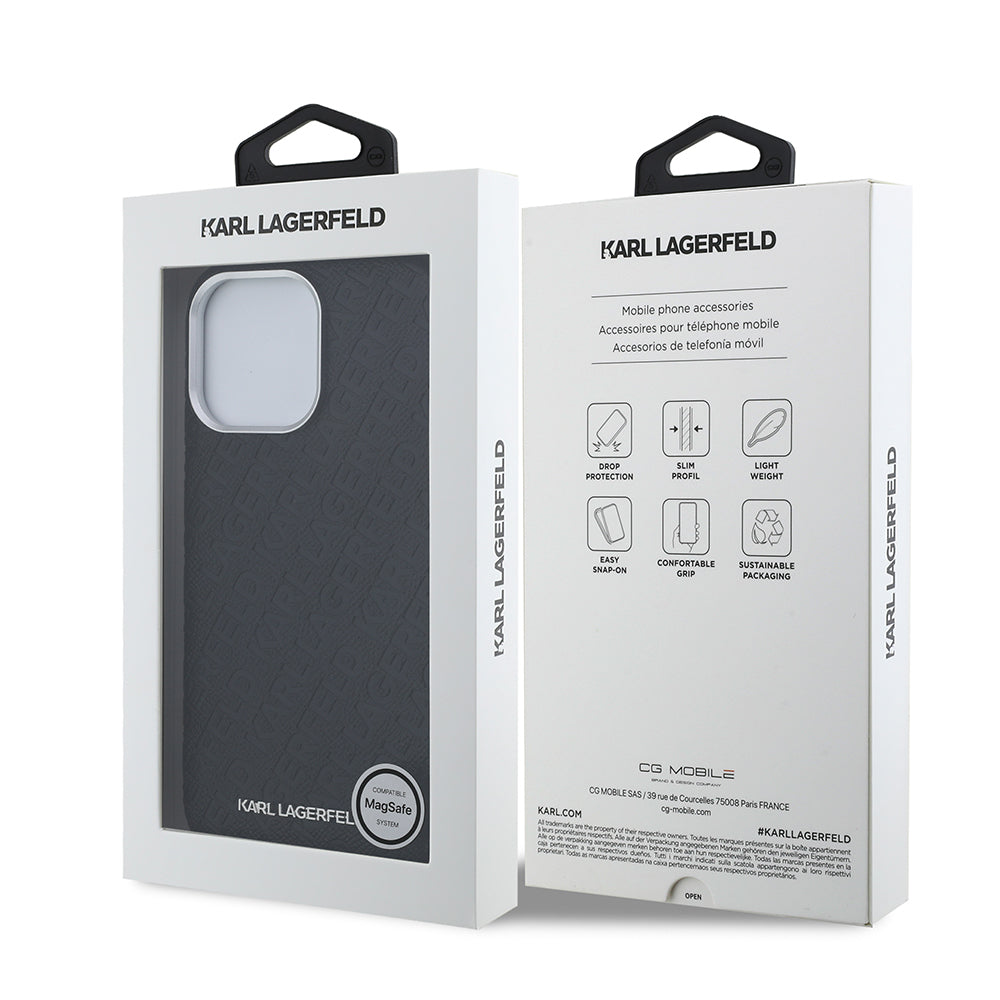 iPhone 14 Pro Max Kılıf Karl Lagerfeld Orjinal Lisanslı PU Deri Damgalı Metal Yazı Logolu Kılıf