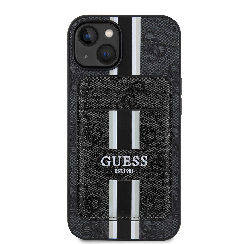 iPhone 15 Kılıf Guess Orjinal Lisanslı M-safe Şarj Özellikli 4G Desenli Çizgili Kartlıklı Kılıf