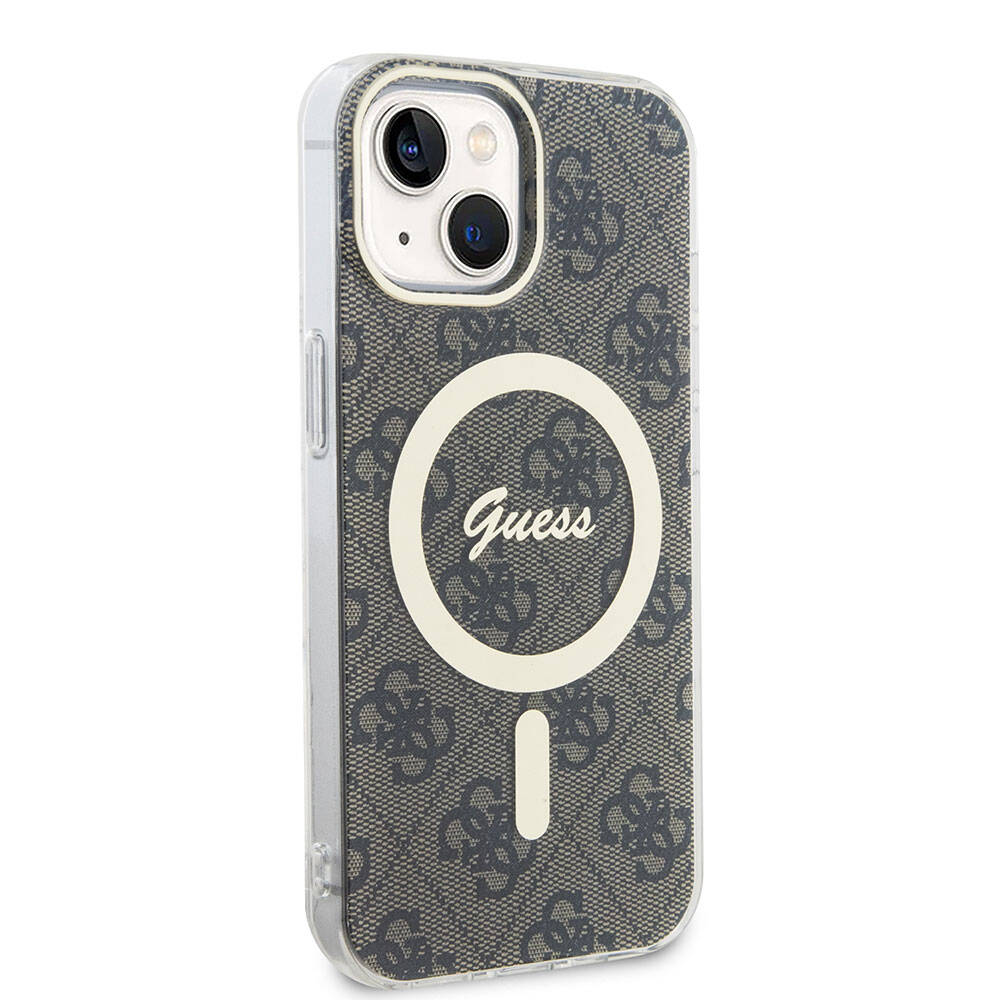 iPhone 15 Kılıf Guess Orjinal Lisanslı M-safe Şarj Özellikli Yazı Logolu 4G Desenli Kılıf