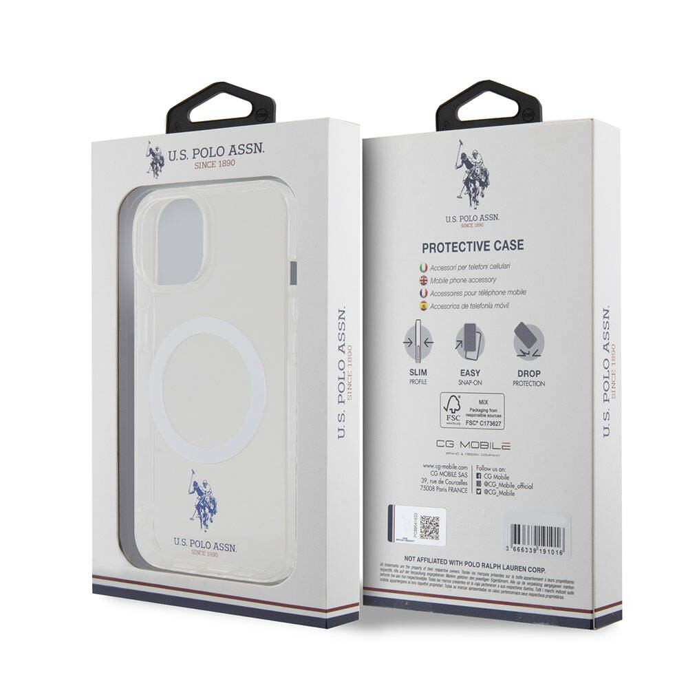 iPhone 15 Kılıf U.S. Polo Assn. Orjinal Lisanslı M-safe Şarj Özellikli Transparan Tasarım Kılıf