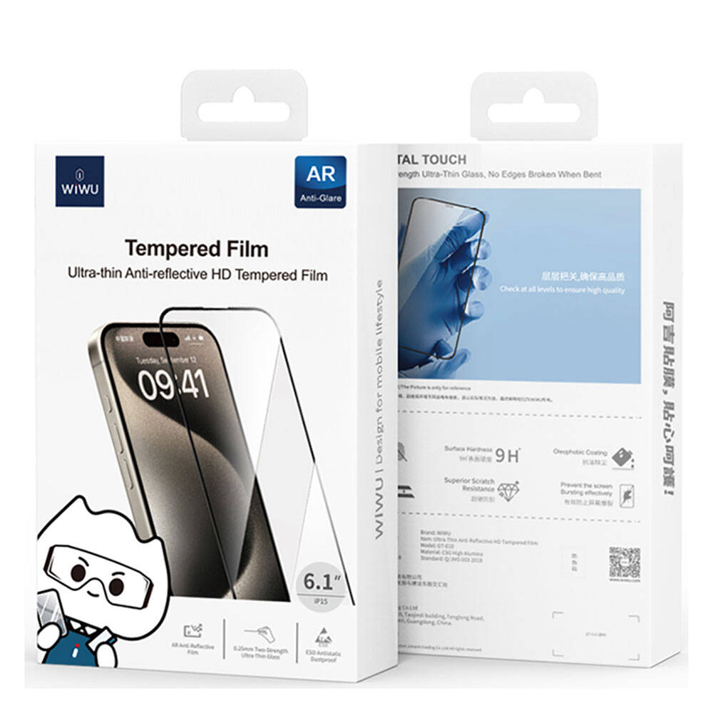 iPhone 15 Plus Wiwu GT-010 Anti-Reflective Polimer Oleofobik Kaplama Ultra İnce Temperli Cam Ekran Koruyucu
