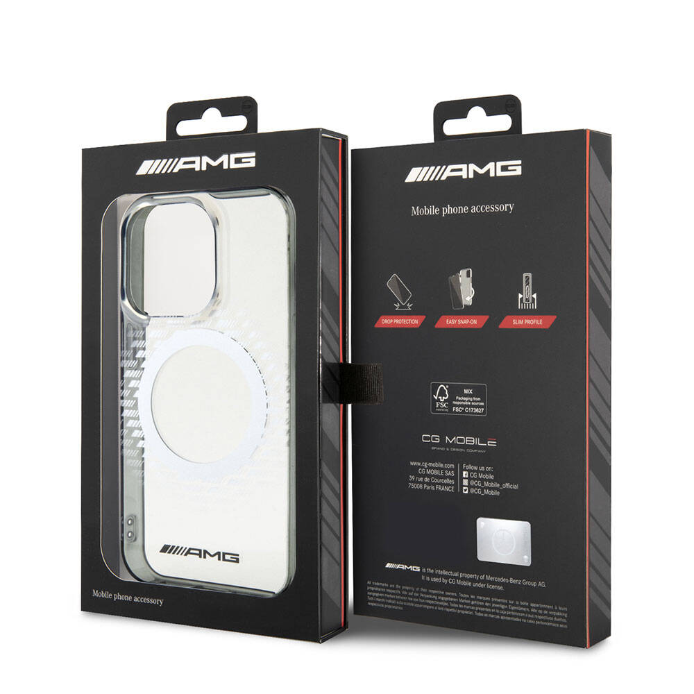 iPhone 15 Pro Kılıf AMG Orjinal Lisanslı M-safe Şarj Özellikli Transparan Dörtgen Desenli Kılıf