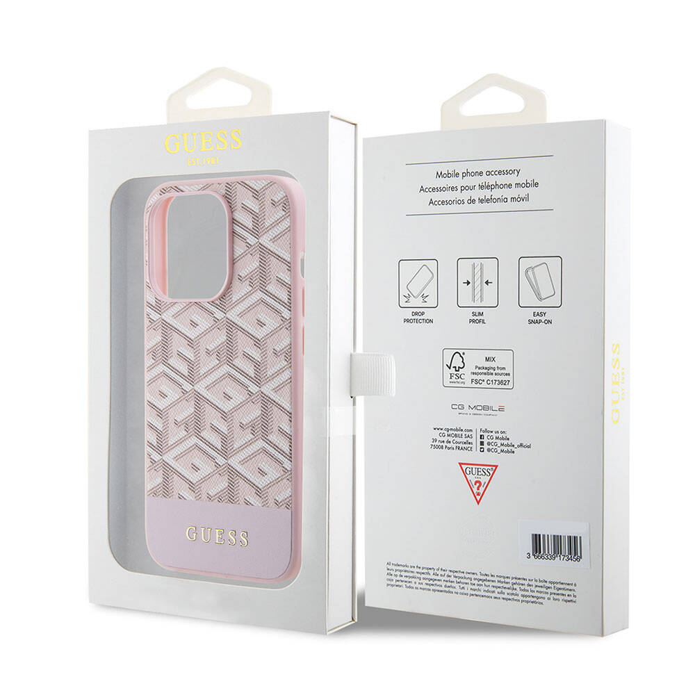 iPhone 15 Pro Kılıf Guess Orjinal Lisanslı M-safe Şarj Özellikli Yazı Logolu GCube Desenli Kılıf