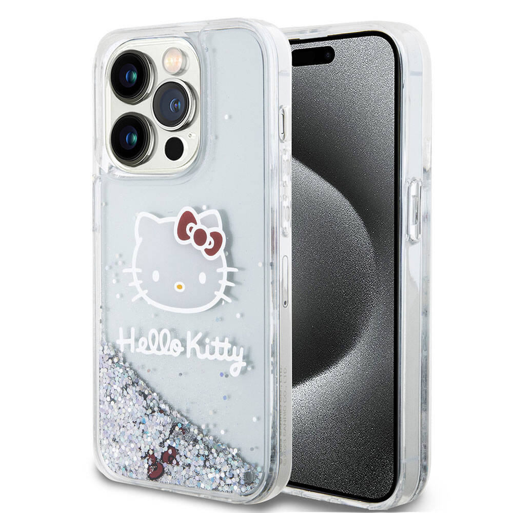 iPhone 15 Pro Kılıf Hello Kitty Orjinal Lisanslı İkonik Sıvılı Glitter Kılıf