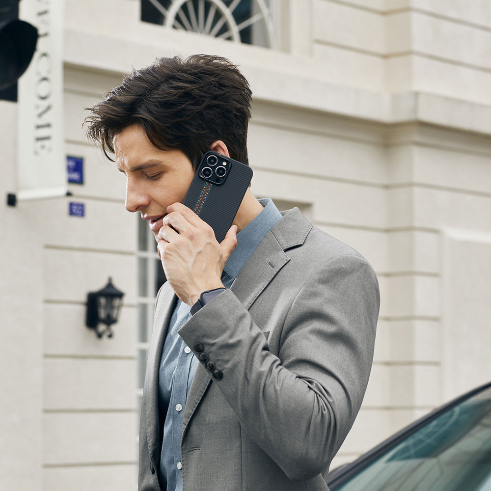 iPhone 15 Pro Kılıf M-safe Şarj Özellikli 600D Aramid Fiber Pitaka Tactile Woven Orchestra Serisi Rhapsody Kılıf