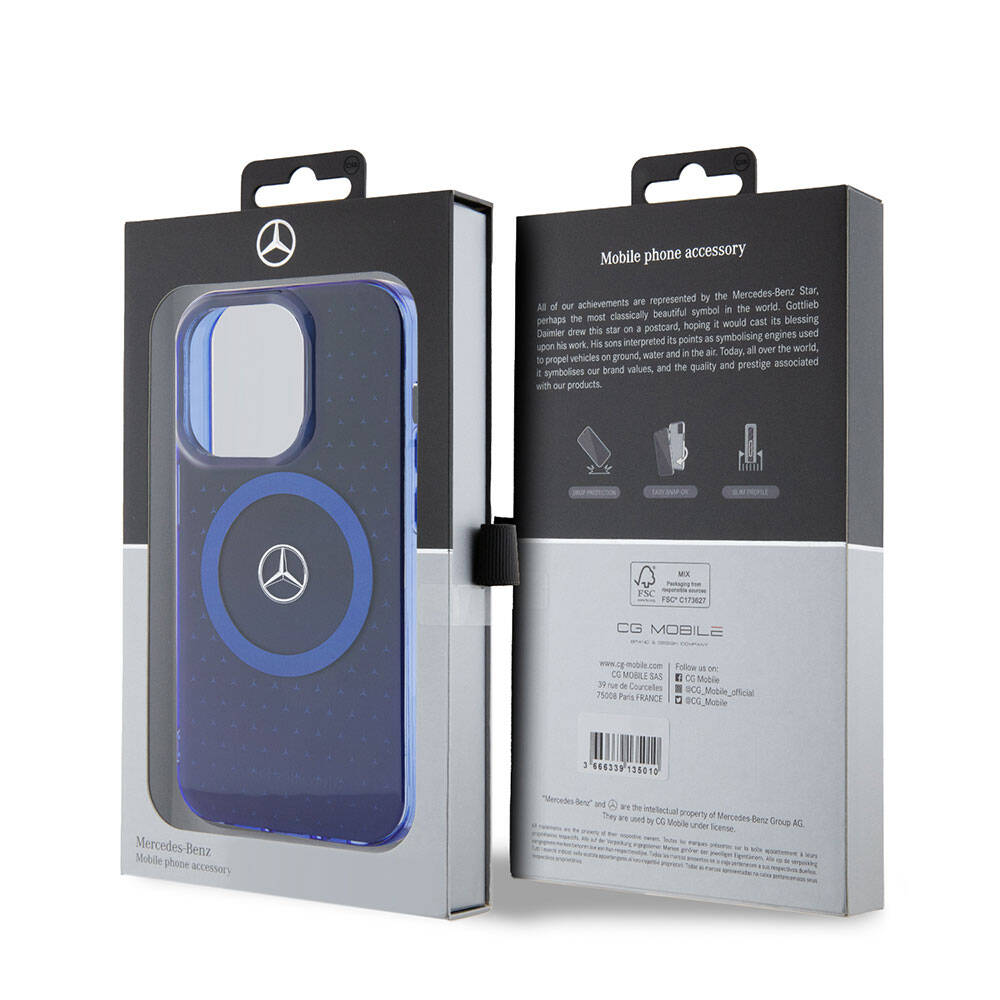 iPhone 15 Pro Kılıf Mercedes Benz Orjinal Lisanslı M-safe Şarj Özellikli Çift Katmanlı Mavi Yıldız Desenli Kılıf