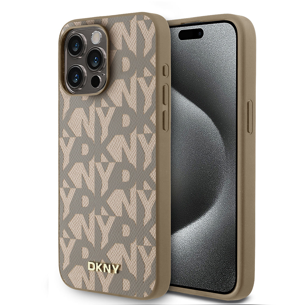 iPhone 15 Pro Max Kılıf DKNY Orjinal Lisanslı M-safe Şarj Özellikli 3D Yazılı Grid Pattern Kılıf