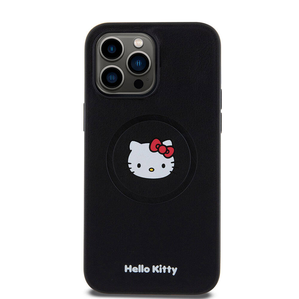 iPhone 15 Pro Max Kılıf Hello Kitty Orjinal Lisanslı M-safe Şarj Özellikli Kitty Head Deri Kılıf