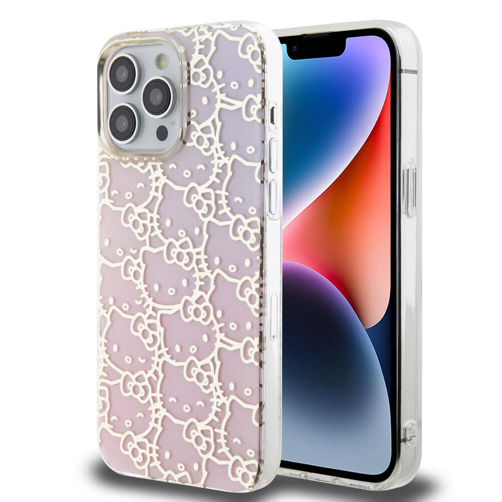 iPhone 15 Pro Max Kılıf Hello Kitty Orjinal Lisanslı Renk Geçişli Elektroplating Kaplama Kitty Head Desenli Kılıf