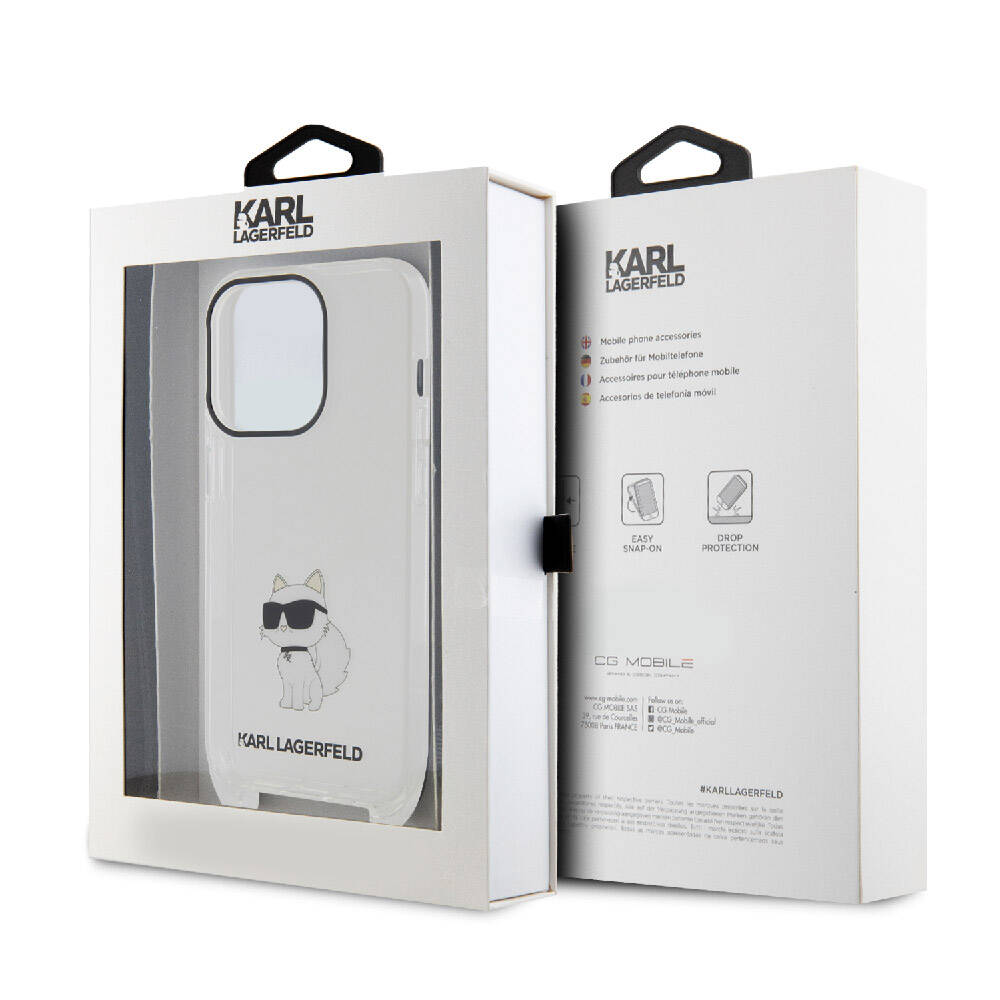 iPhone 15 Pro Max Kılıf Karl Lagerfeld Orjinal Lisanslı Boyun Askılı Choupette İkonik Crossbody Kılıf