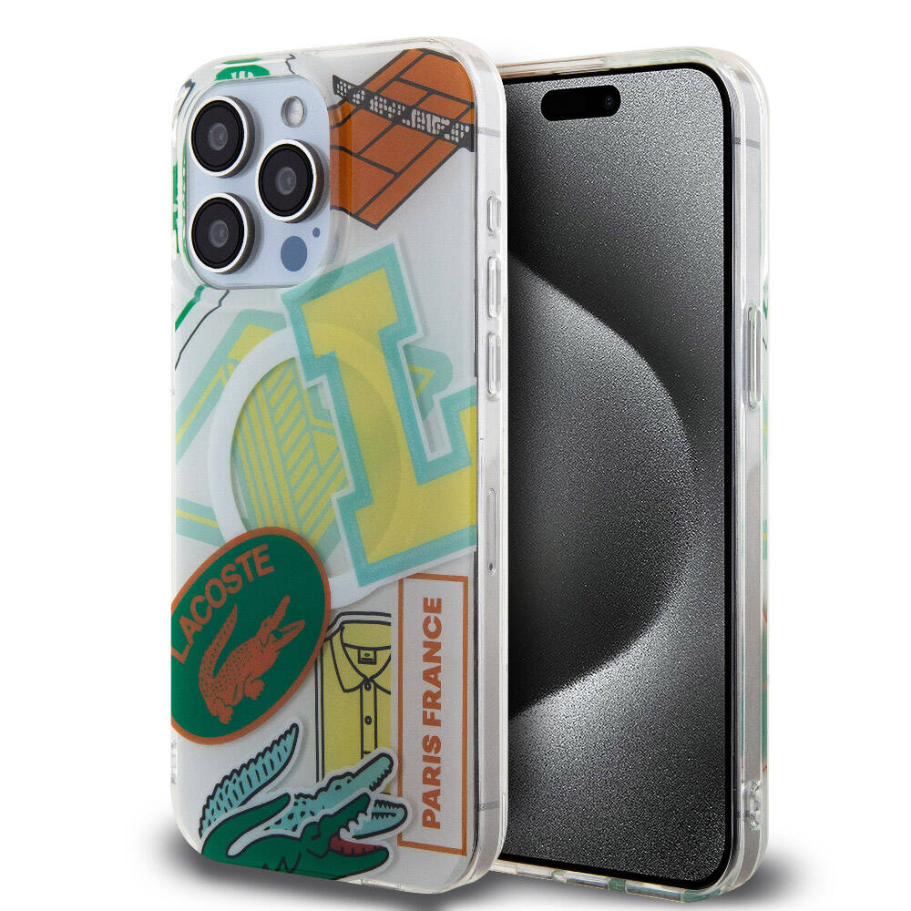iPhone 15 Pro Max Kılıf Lacoste Orjinal Lisanslı M-safe Şarj Özellikli Çift Katmanlı Yamalar Desenli Kılıf