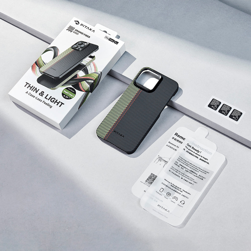 iPhone 15 Pro Max Kılıf M-safe Şarj Özellikli 600D Aramid Fiber Pitaka Tactile Woven Orchestra Serisi Overture Kılıf