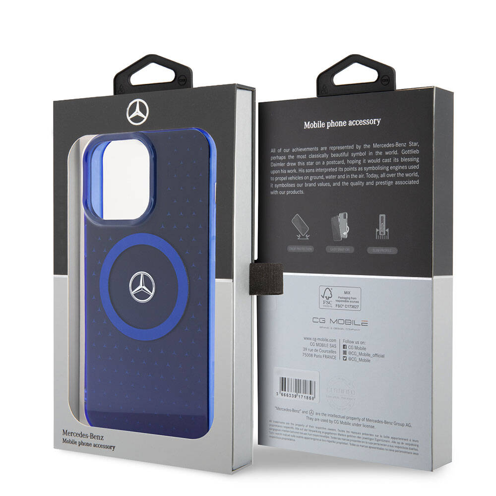 iPhone 15 Pro Max Kılıf Mercedes Benz Orjinal Lisanslı M-safe Şarj Özellikli Çift Katmanlı Mavi Yıldız Desenli Kılıf