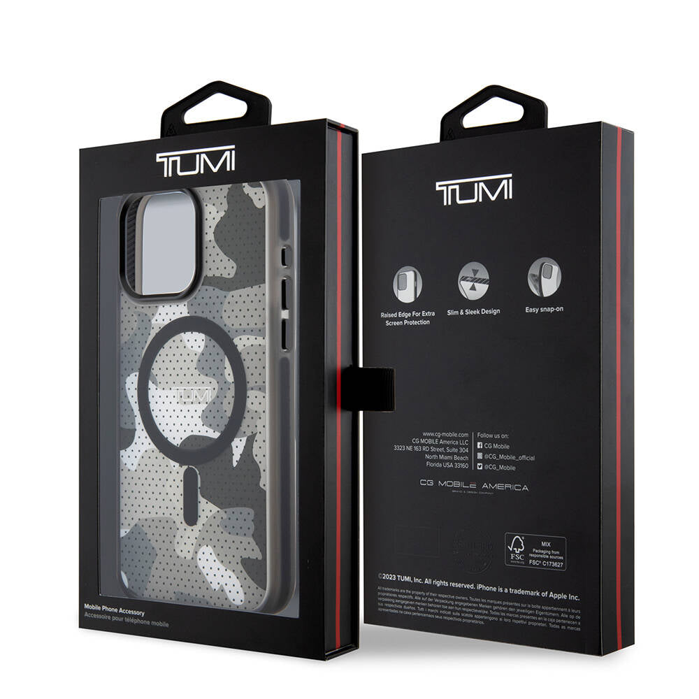 iPhone 15 Pro Max Kılıf TUMI Orjinal Lisanslı M-safe Şarj Özellikli Buzlanmış Saydam Ağ Kamuflajı Desenli Kılıf
