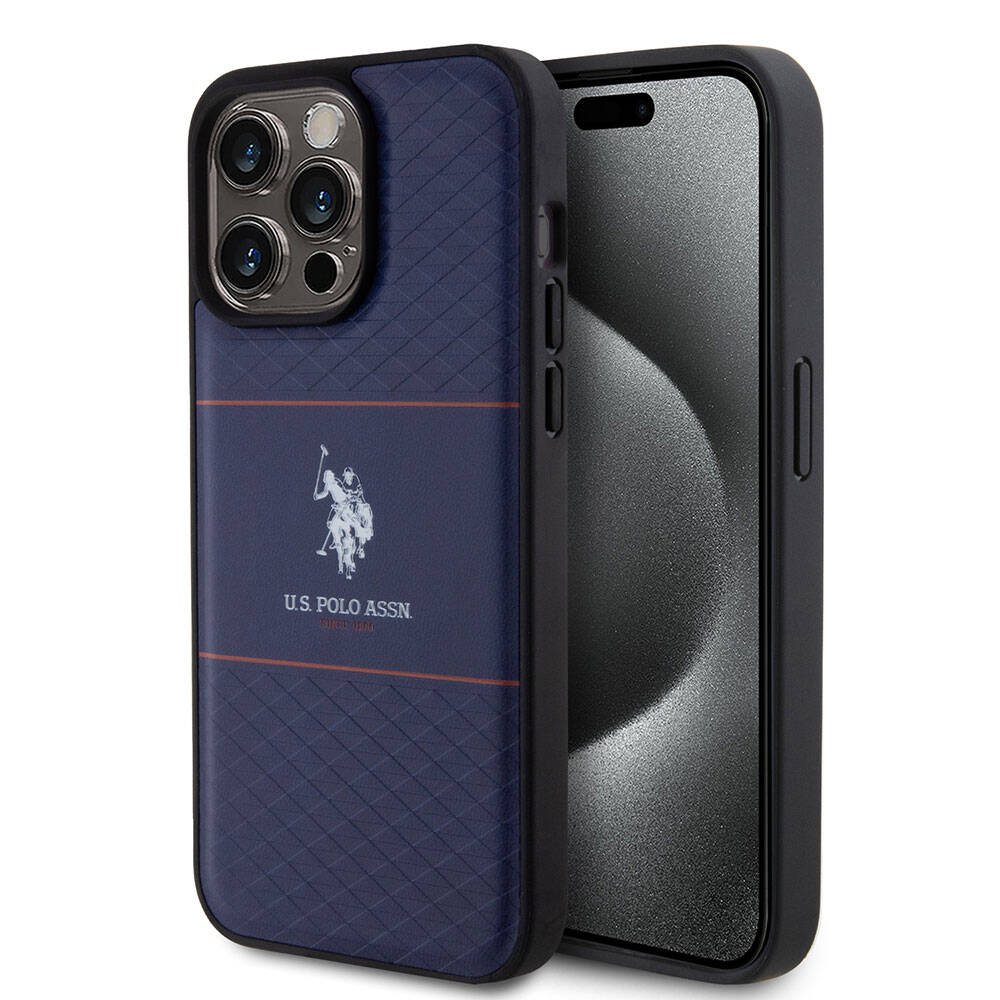 iPhone 15 Pro Max Kılıf U.S. Polo Assn. Orjinal Lisanslı Deri Şeritli Logo Dizayn Kılıf