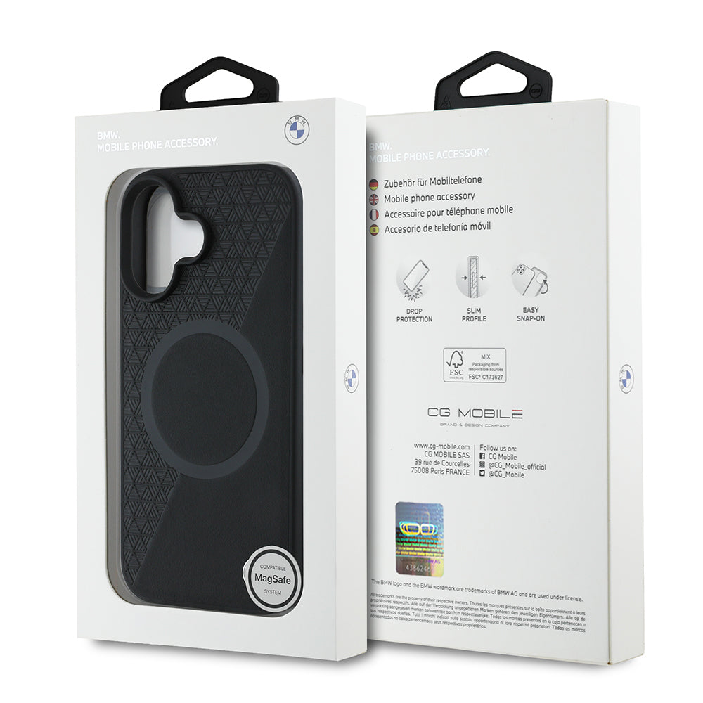 iPhone 16 Kılıf BMW Orjinal Lisanslı M-safe Şarj Özellikli Metal Logolu Yarım Dokulu Circle Deri Kılıf