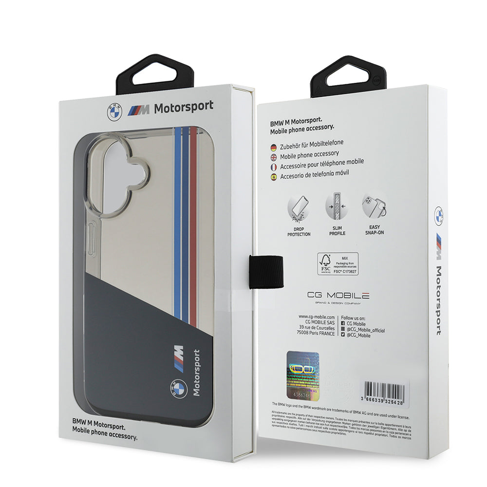 iPhone 16 Kılıf BMW Orjinal Lisanslı Yarı Transparan M Dizayn Çizgili Kılıf