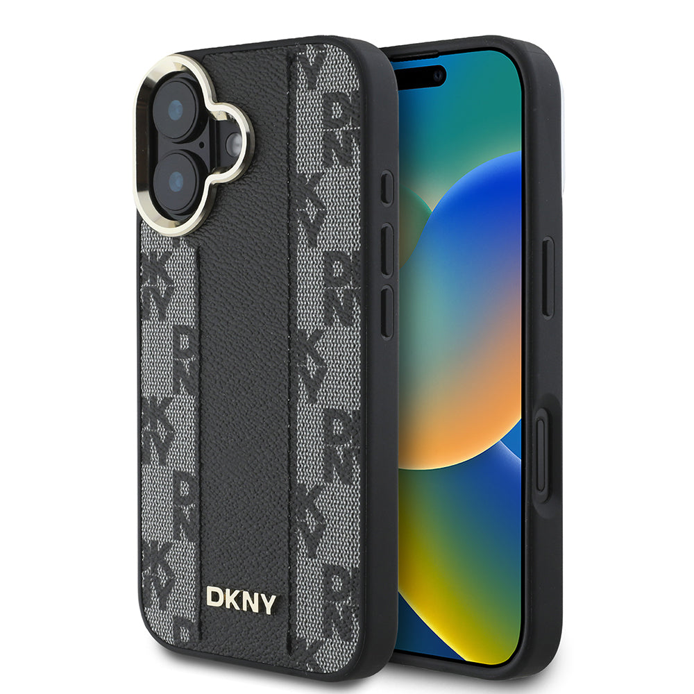 iPhone 16 Kılıf DKNY Orjinal Lisanslı M-safe Şarj Özellikli 3D Yazılı Checkered Pattern Kılıf