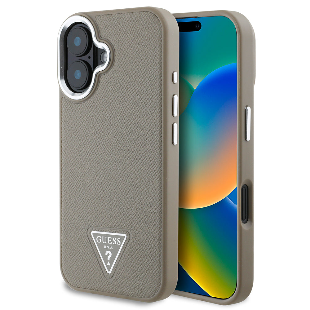 iPhone 16 Kılıf Guess Orjinal Lisanslı M-safe Şarj Özellikli Grained Triangle Kılıf