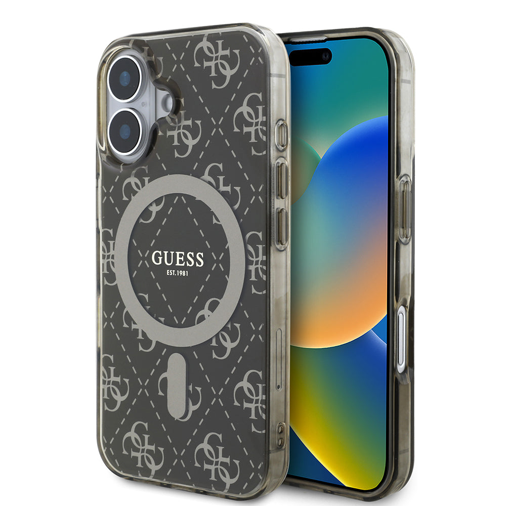 iPhone 16 Kılıf Guess Orjinal Lisanslı M-safe Şarj Özellikli IML Baskılı Klasik Logolu 4G Desenli Kılıf
