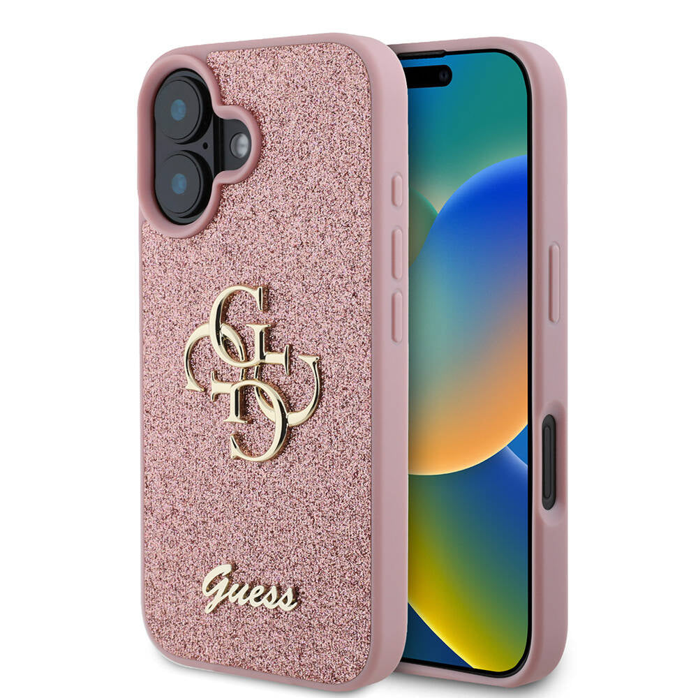 iPhone 16 Plus Kılıf Guess Orjinal Lisanslı 4G Büyük Metal Logolu Glitter Kılıf