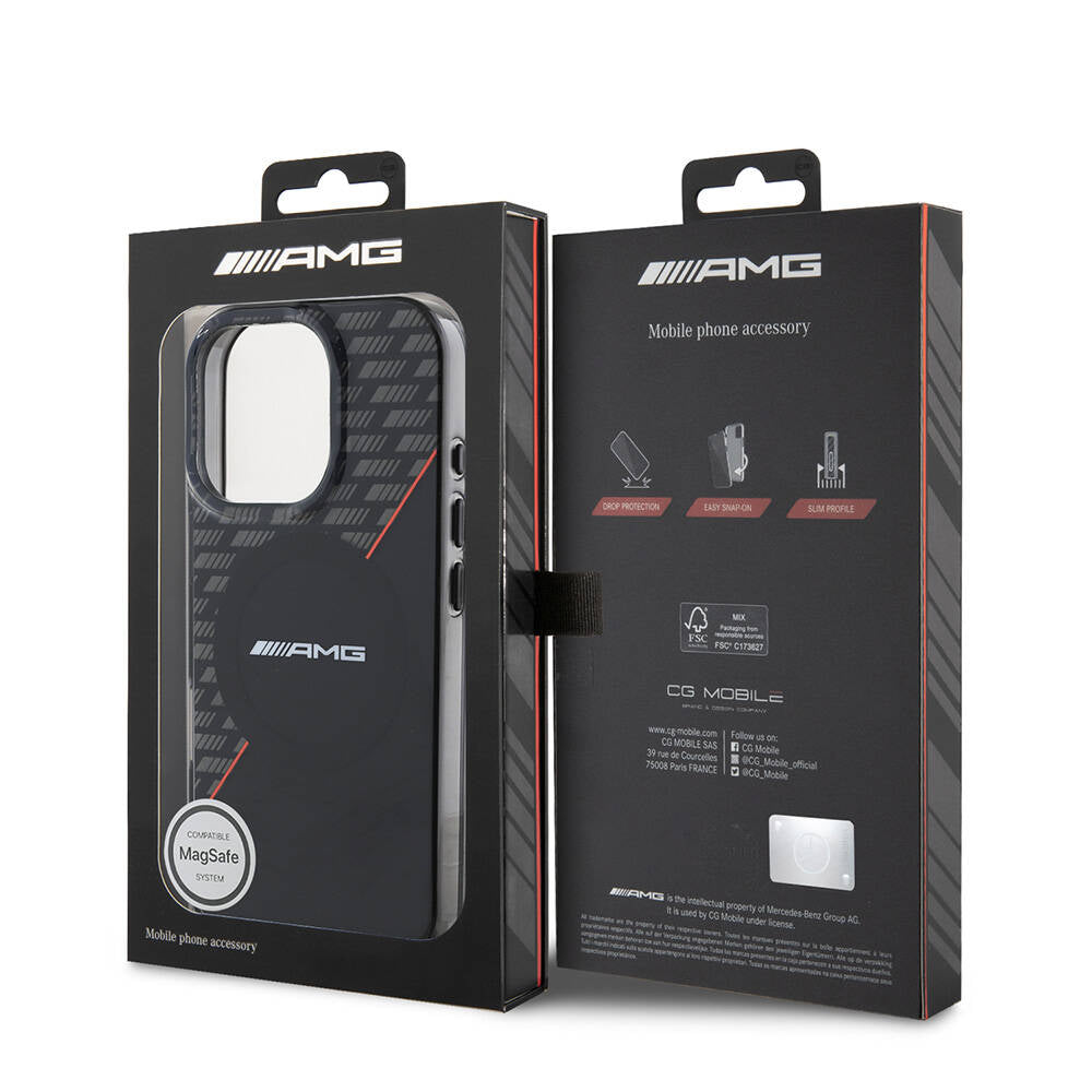 iPhone 16 Pro Kılıf AMG Orjinal Lisanslı M-safe Şarj Özellikli Çift Katmanlı Kırmızı Çapraz Çizgili Kılıf