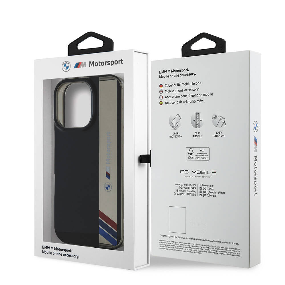 iPhone 16 Pro Kılıf BMW Orjinal Lisanslı M Logolu Üç Renk Çizgili Motorsport Vertical Stripe Kılıf