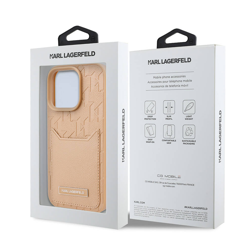 iPhone 16 Pro Kılıf Karl Lagerfeld Orjinal Lisanslı KL Desenli Kartlıklı Monogram Kılıf