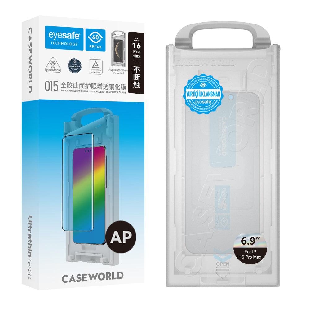iPhone 16 Pro Max CaseWorld Armor Serisi 0.15mm Eyesafe Teknolojili Cam Ekran Koruyucu