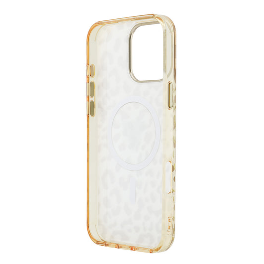 Apple iPhone 16 Pro Max Kılıf Guess Orjinal Lisanslı M-safe Şarj Özellikli Üçgen Logolu Simli Leopar Desenli Kapak