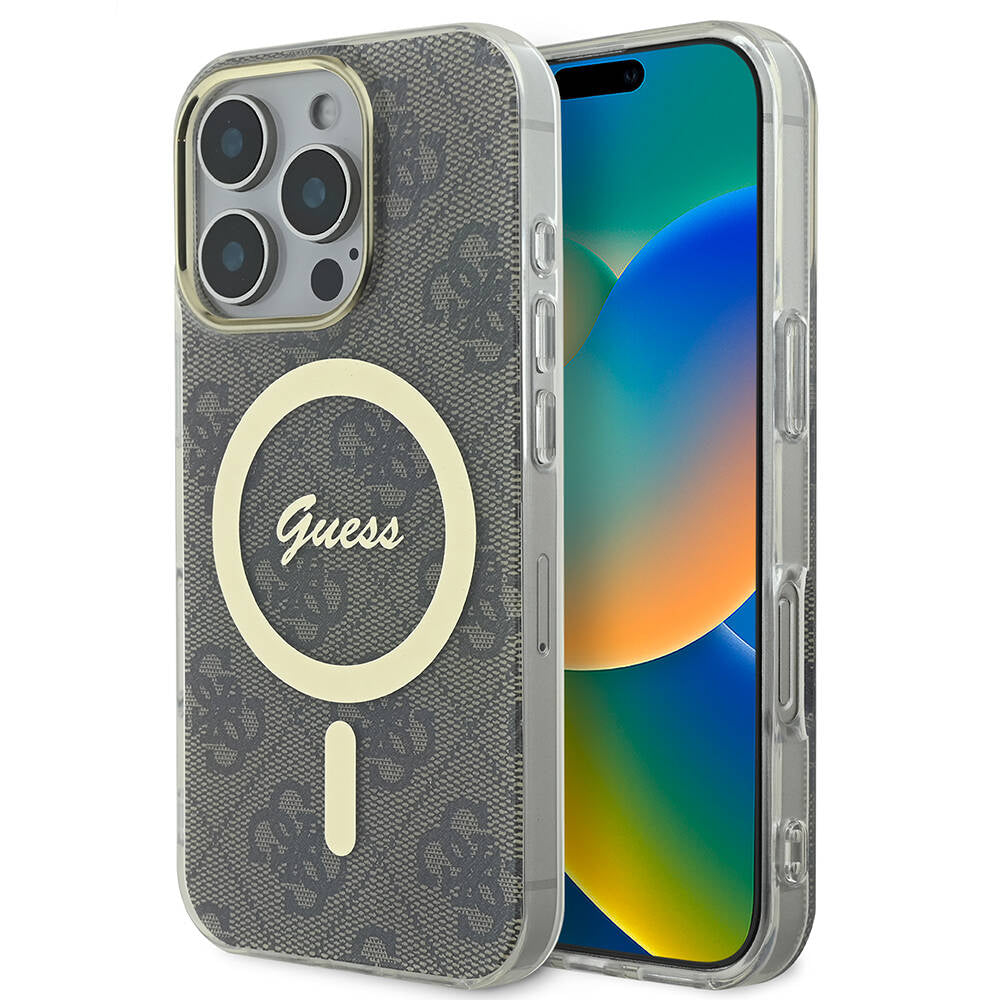 iPhone 16 Pro Max Kılıf Guess Orjinal Lisanslı M-safe Şarj Özellikli Yazı Logolu 4G Desenli Kılıf