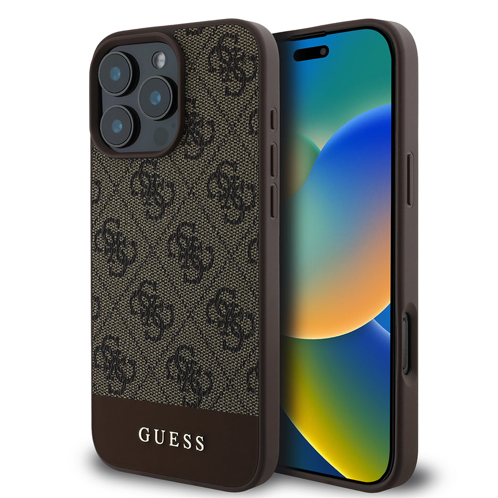 iPhone 16 Pro Max Kılıf Guess Orjinal Lisanslı PU Deri Şerit Logo Dizaynlı Kılıf
