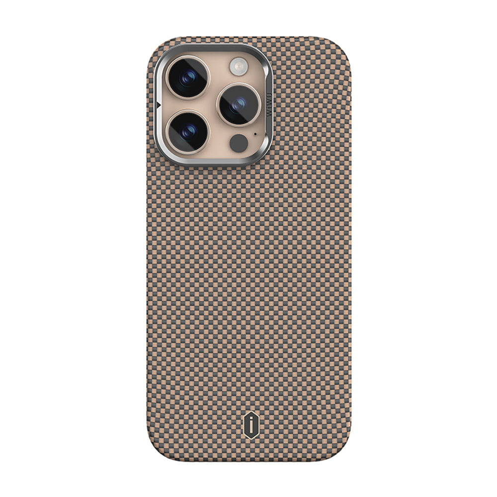 iPhone 16 Pro Max Kılıf Wiwu DCC-208 M-safe Şarj Özellikli Kamera Standlı Aramid Fiber Tasarım Kevlar Kılıf