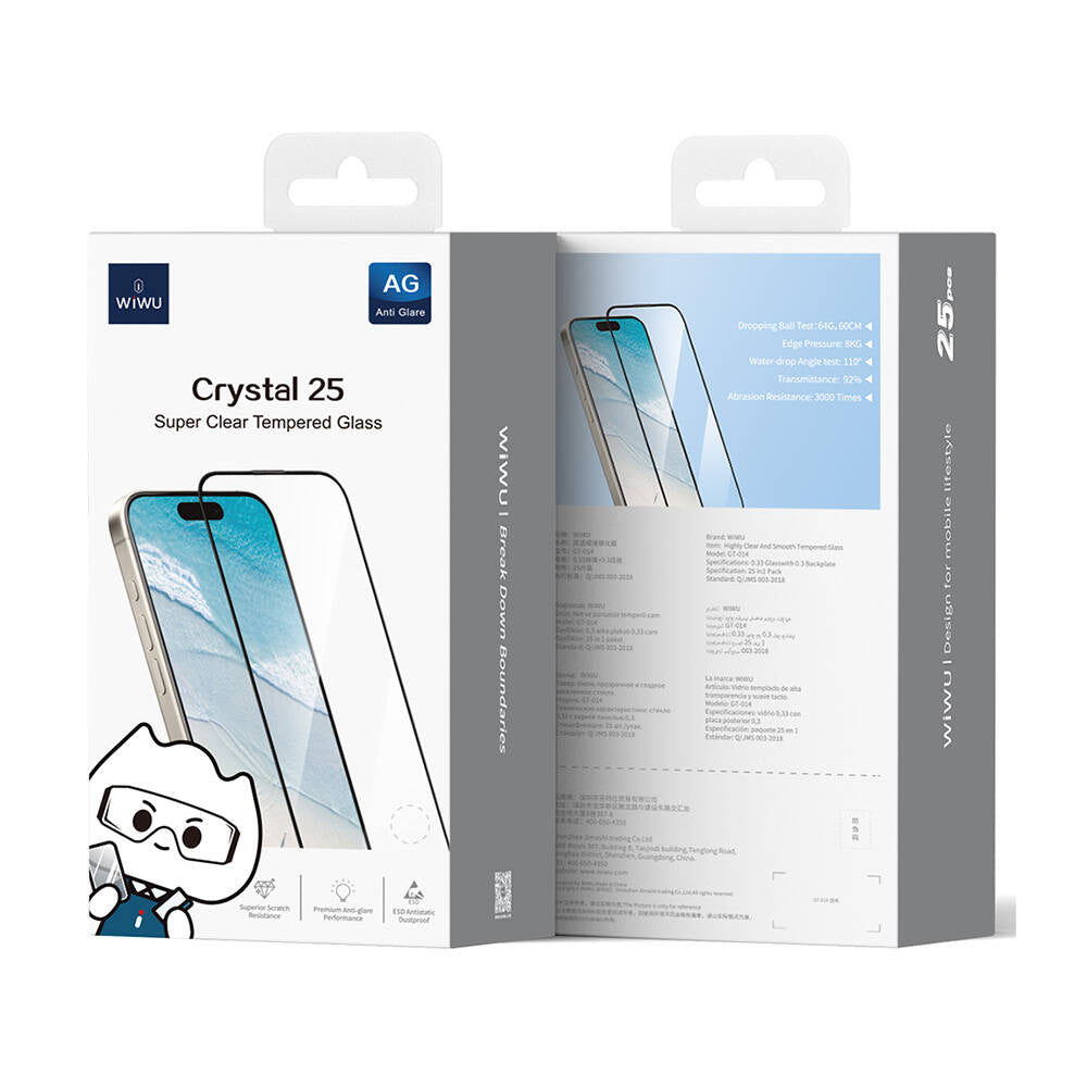 iPhone 16 Pro Max Wiwu GT-014 Polimer Oleofobik Kaplama Şeffaf Pürüzsüz Temperli Cam Ekran Koruyucu 25'li Paket