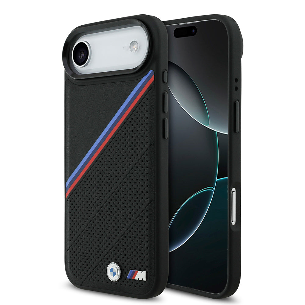 iPhone 17 Air Kılıf BMW Orjinal Lisanslı M-safe Şarj Özellikli M Logolu Üç Şeritli Delikli Deri Kılıf