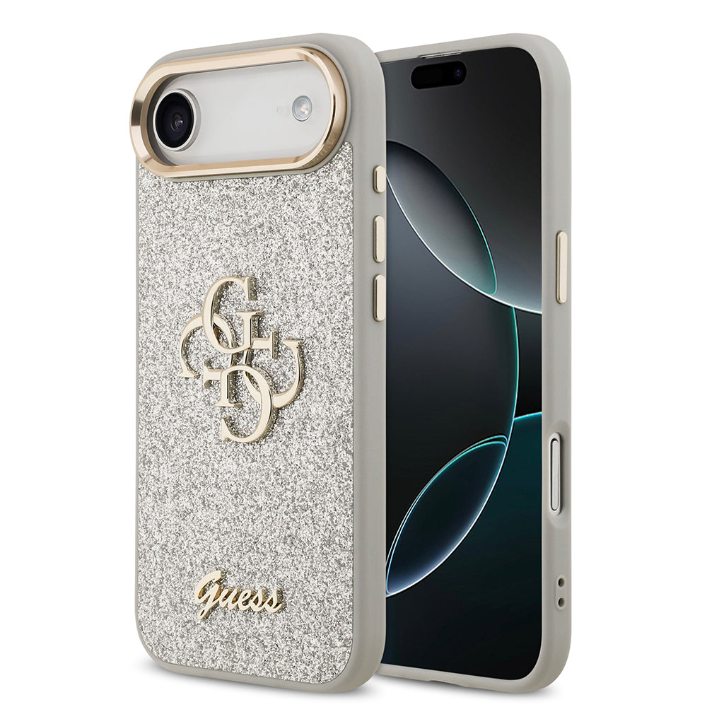 iPhone 17 Air Kılıf Guess Orjinal Lisanslı 4G Büyük Metal Kamera Çerçeveli ve Logolu Glitter Kılıf