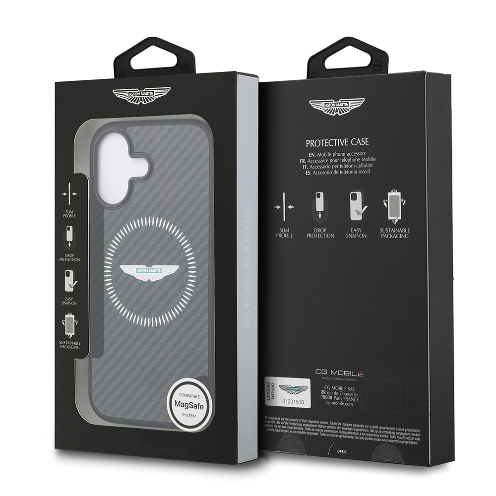 iPhone 17 Kılıf Aston Martin Orjinal Lisanslı M-safe Şarj Özellikli Karbon Fiber Kevlar Kılıf