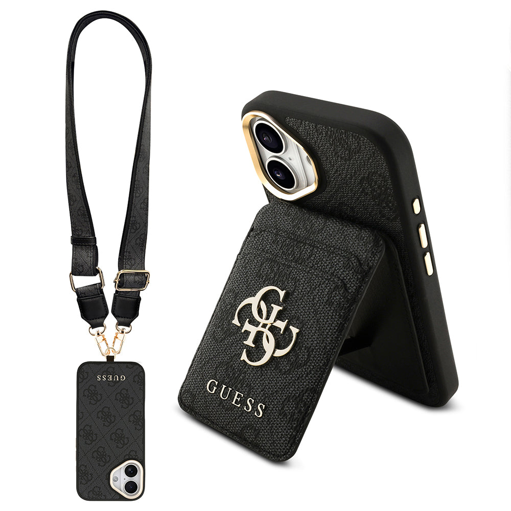 iPhone 17 Kılıf Guess Orjinal Lisanslı M-safe Şarj Özellikli Askılı ve 4G Logo Kartlıklı Kılıf