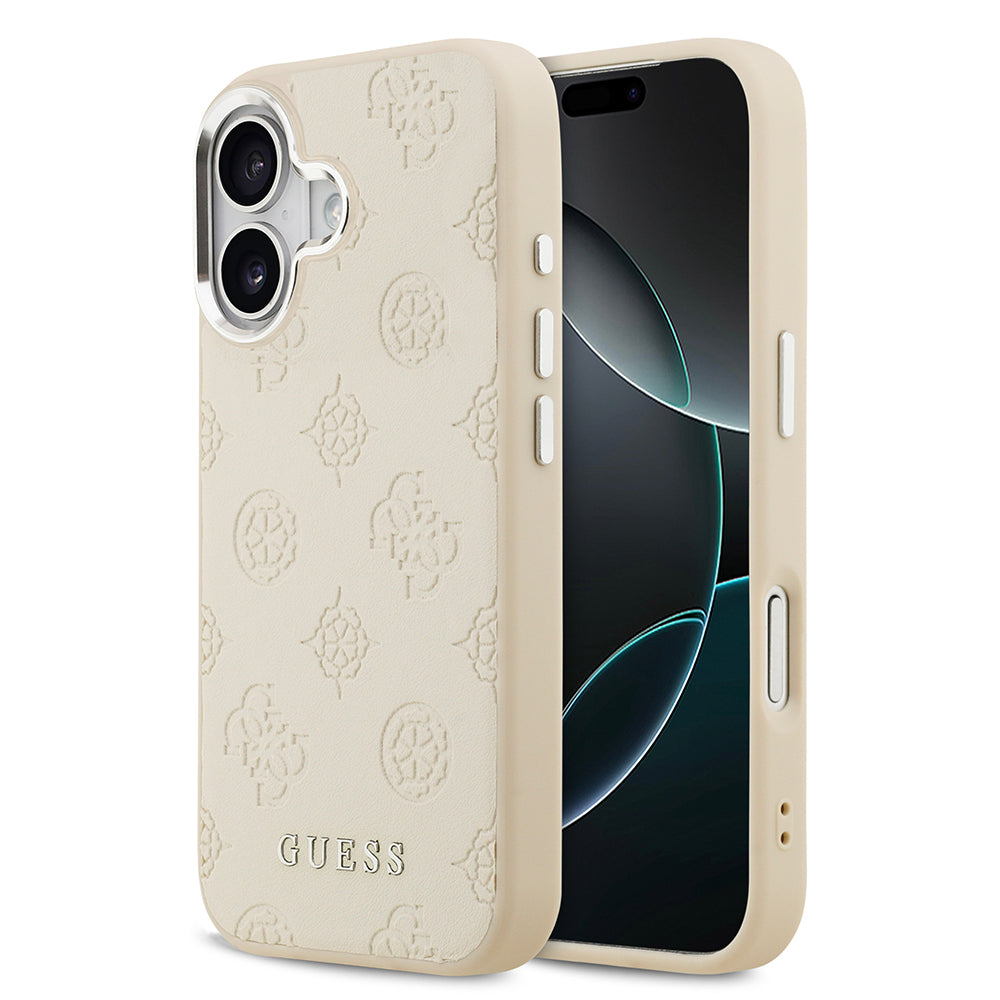 iPhone 17 Kılıf Guess Orjinal Lisanslı M-safe Şarj Özellikli Sıcak Baskılı Klasik Yazı Logolu PU Deri Peony Kılıf
