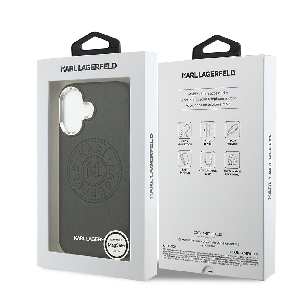 iPhone 17 Kılıf Karl Lagerfeld Orjinal Lisanslı M-safe Şarj Özellikli Delikli Tasarım Metal Logolu PU Deri Kılıf