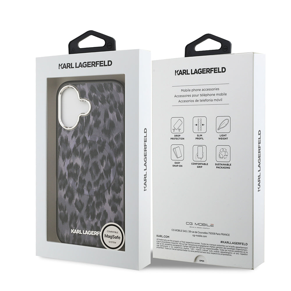 iPhone 17 Kılıf Karl Lagerfeld Orjinal Lisanslı M-safe Şarj Özellikli IML Leopar Baskılı Kılıf